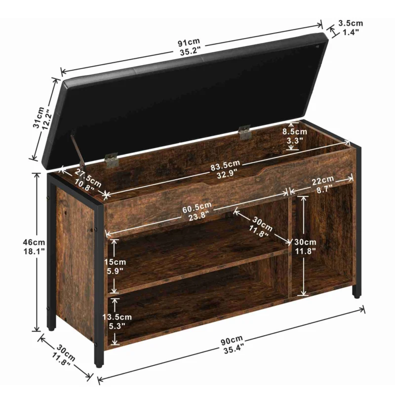 Modern Lift Top Entryway Bench with Shoe Storage and Cushioned Seat - Image 3