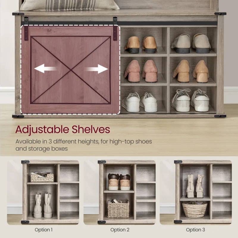 Industrial Hall Tree with Bench and 6 Coat Hooks for Entryway Organization - Image 4