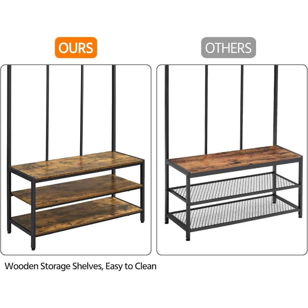 Multifunctional hall tree with bench and hooks for comprehensive small apartment organization