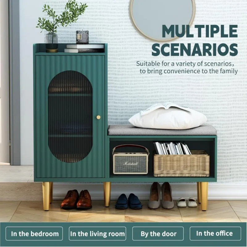 Modern L-Shaped Entryway Bench with Storage Cabinet and Padded Seat - Image 4