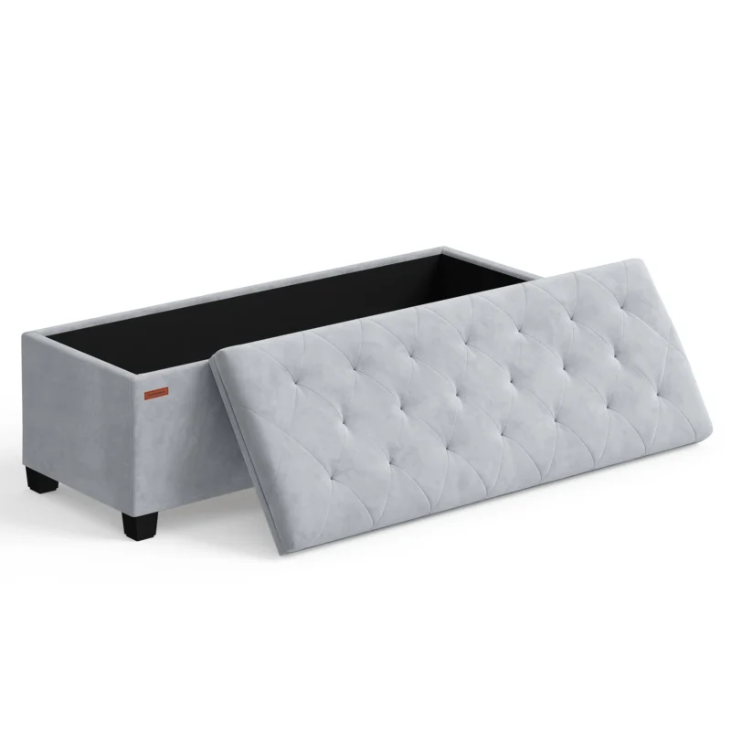 Modern Velvet Storage Ottoman Bench with Wooden Legs for Entryway and Bedroom - Image 10