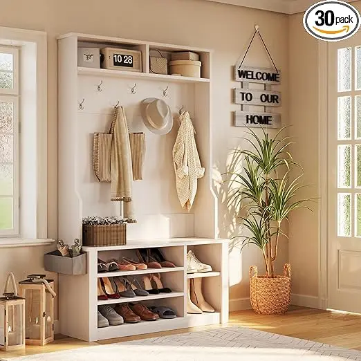 Custom-built hall tree mudroom bench with premium features