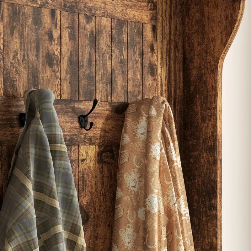 Modern Rustic Hall Tree with Storage Bench and Coat Rack for Entryway - Image 5