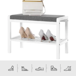 Modern Bamboo Entryway Bench with Cushioned Seat and Shoe Storage Shelf