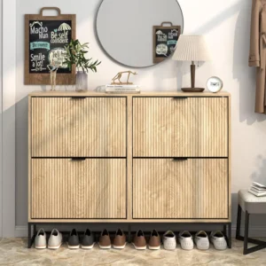 Modern Slim Shoe Cabinet with 4 Flip Drawers for Entryway Organization