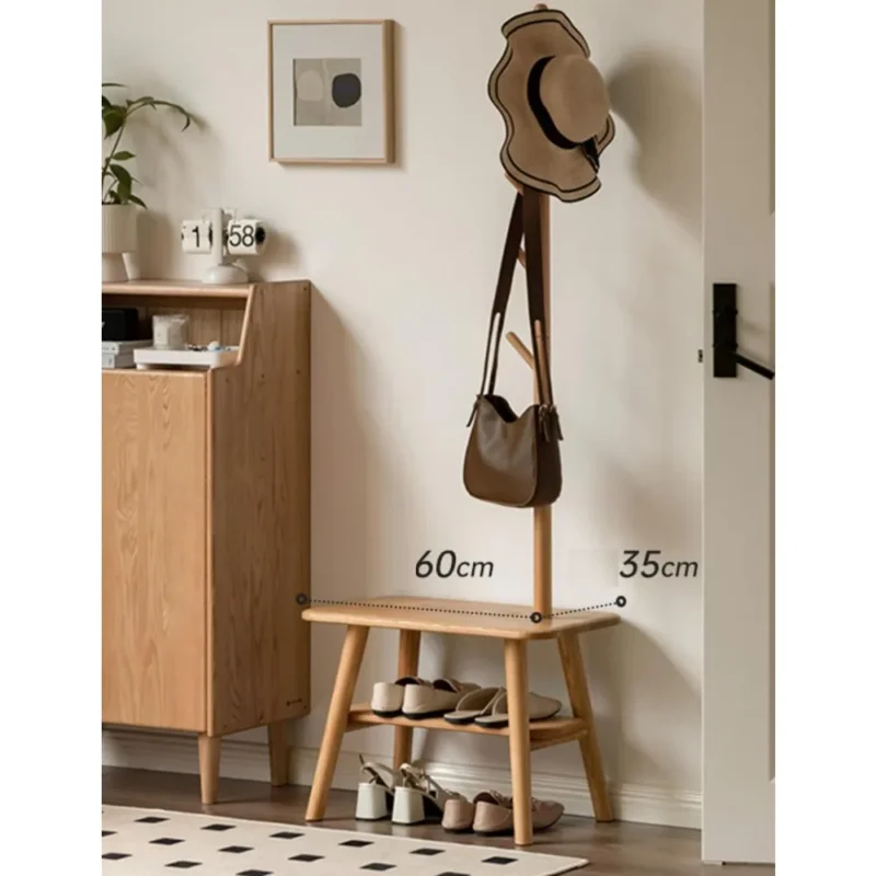 Modern Oak Hall Tree with Coat Rack and Shoe Storage for Entryway - Image 2