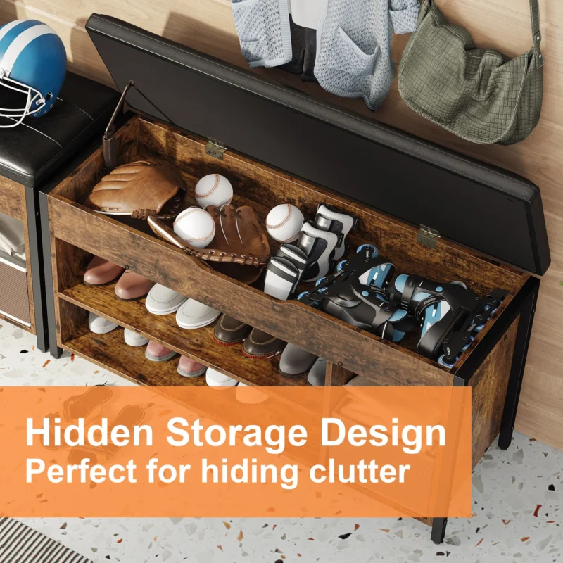 Modern Lift Top Entryway Bench with Shoe Storage and Cushioned Seat - Image 6
