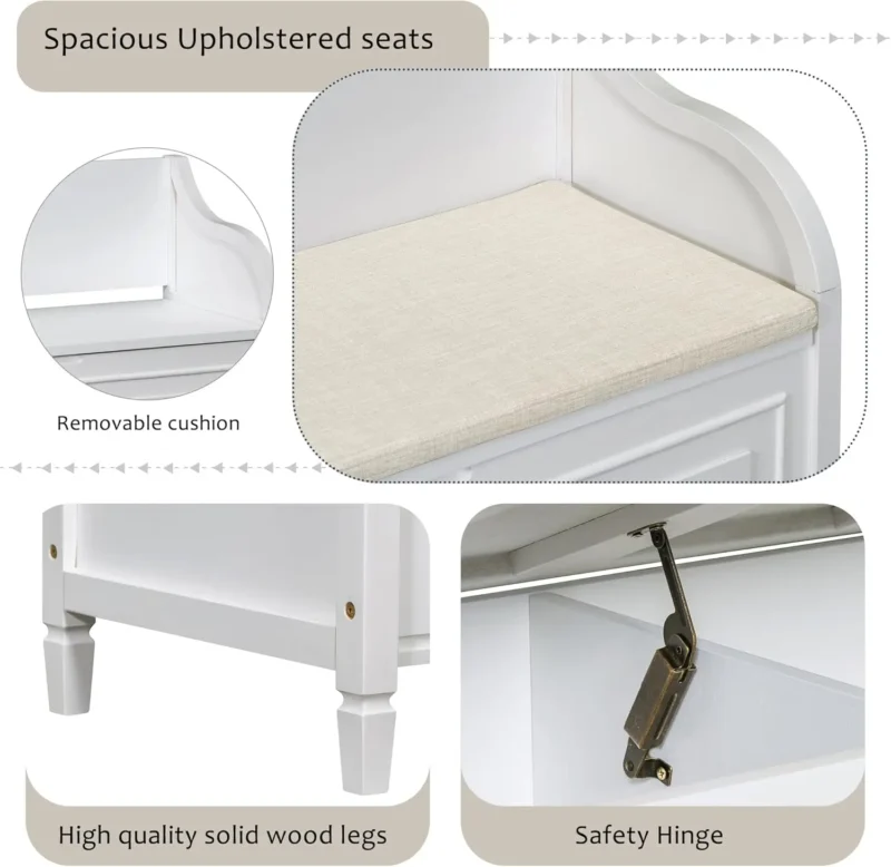 Modern Solid Pine Entryway Bench with Hidden Shoe Storage Cabinet - Image 5