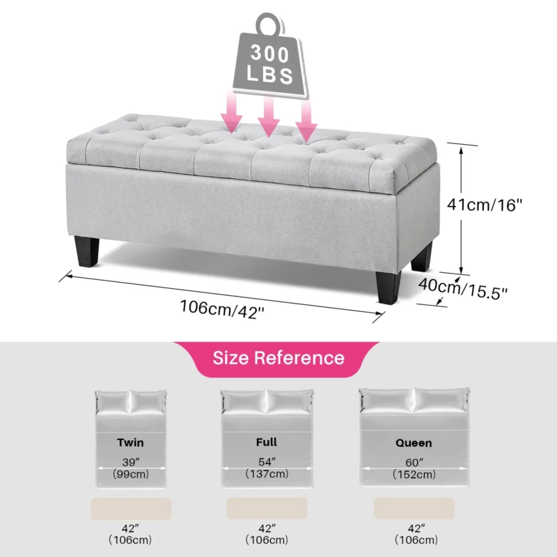Modern Upholstered Storage Ottoman Bench with Safety Hinge for Entryway and Bedroom - Image 9