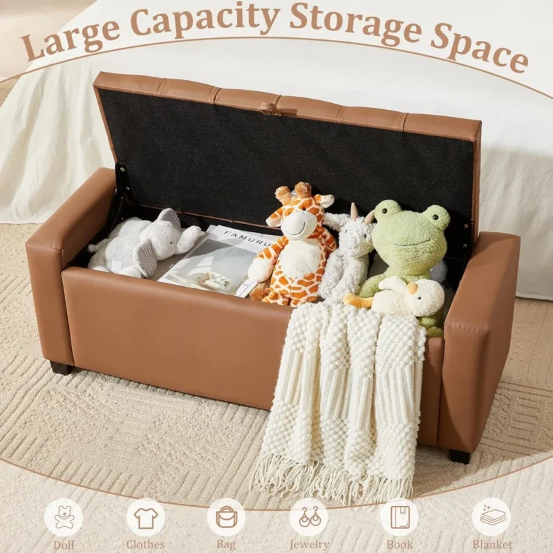 Modern Linen Upholstered Storage Ottoman Bench with Tufted Top for Bedroom and Entryway - Image 5