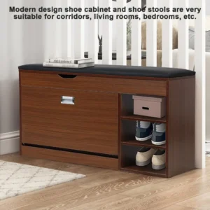 Scandinavian Wood Entryway Bench with Storage Drawer for Hallway and Living Room