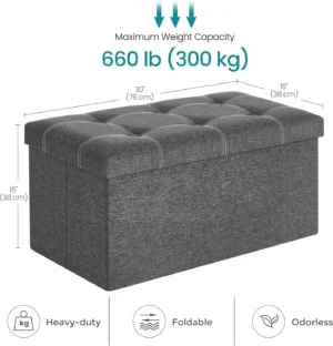 Foldable Linen Storage Bench Ottoman with Breathable Fabric for Entryway and Living Room