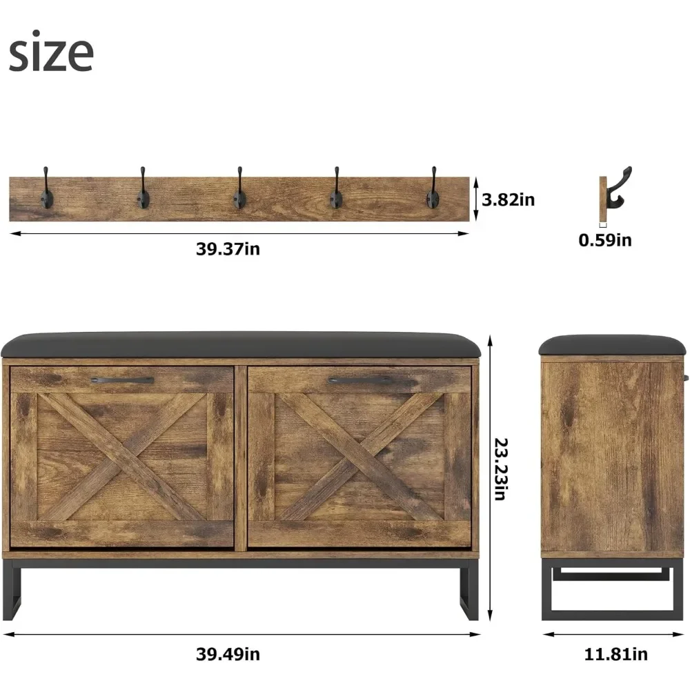 Modern entryway bench with integrated coat rack and storage for complete organization