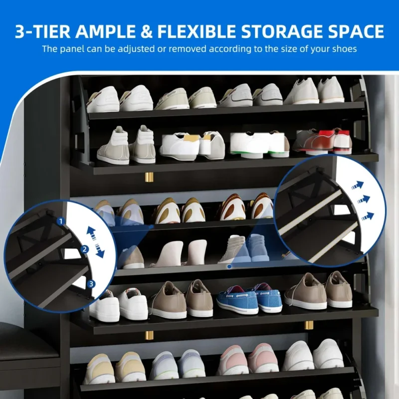 Modern Wooden Entryway Shoe Cabinet with Bench and 3 Flip Drawers for Hallway - Image 5