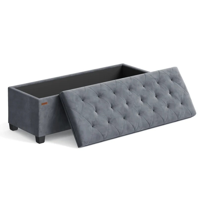 Modern Velvet Storage Ottoman Bench with Wooden Legs for Entryway and Bedroom - Image 9