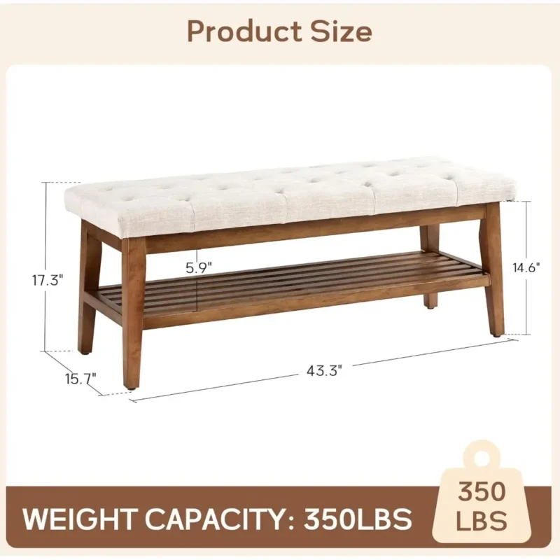 Modern Beige Upholstered Button-Tufted Entryway Bench with Wood Frame for Living Room - Image 2
