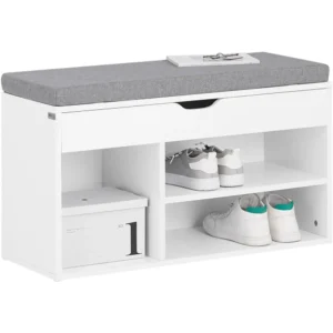 Modern Grey Entryway Bench with Shoe Storage and Padded Cushion for Hallway