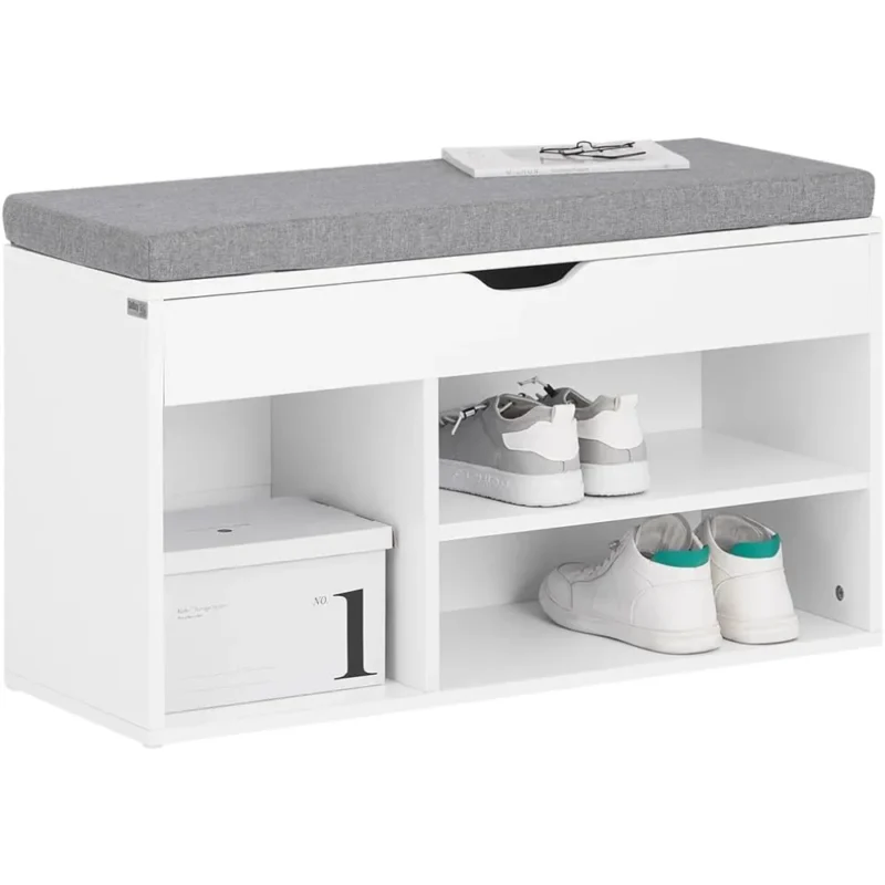 Modern Grey Entryway Bench with Shoe Storage and Padded Cushion for Hallway