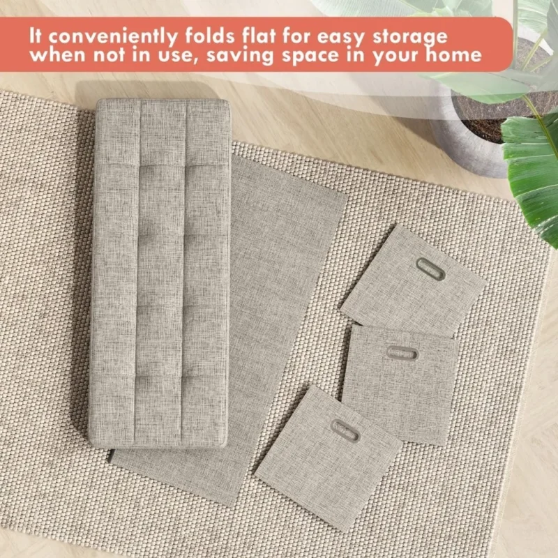 Modern Tufted Linen Storage Ottoman Bench with 3 Drawer Cubes for Living Room - Image 6