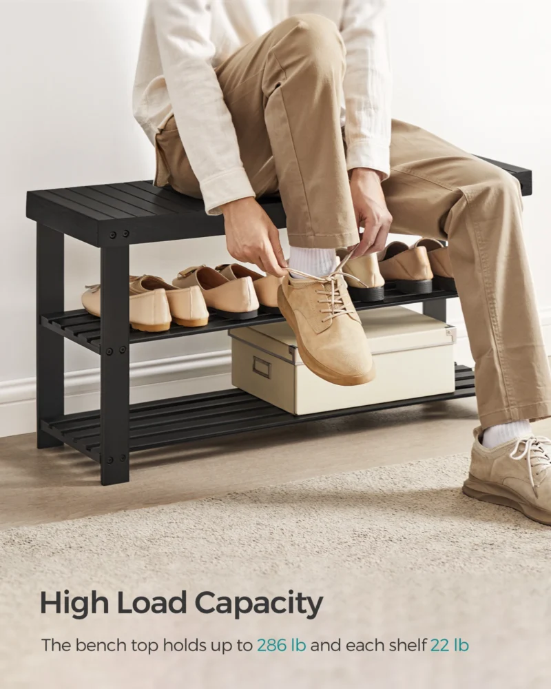 Modern Bamboo 3-Tier Entryway Bench with Shoe Storage for Hallway and Mudroom - Image 3
