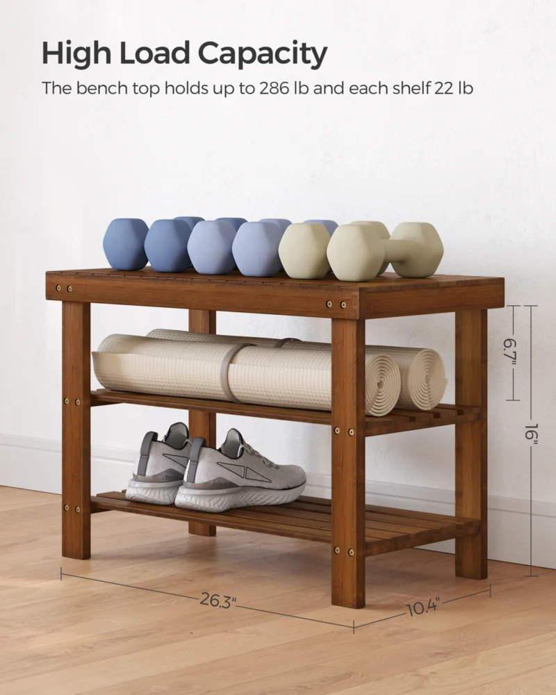 Modern Bamboo Entryway Bench with 3-Tier Shoe Storage for Hallway Organization - Image 3