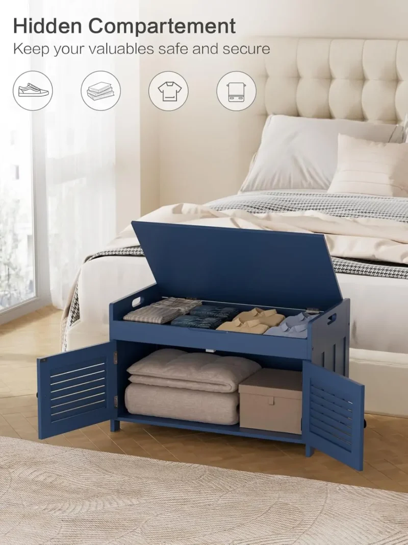 Modern Upholstered Entryway Shoe Bench with Lift Top Storage and Adjustable Shelves - Image 4