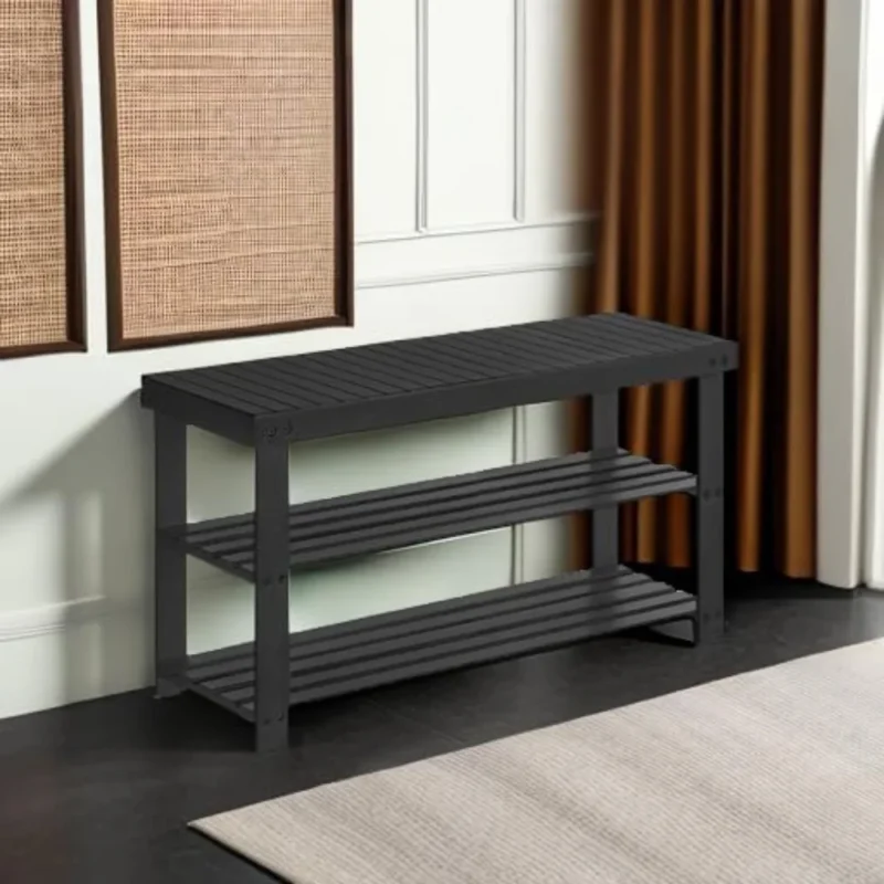 Natural Bamboo 3-Tier Entryway Bench with Shoe Storage for Hallway and Mudroom - Image 6