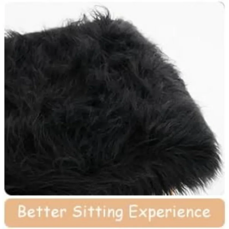 Modern Black Faux Fur Ottoman Bench with Gold Legs for Entryway and Bedroom - Image 6