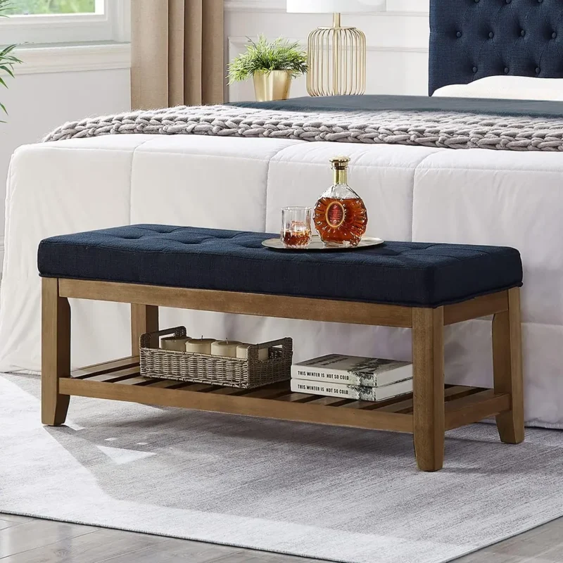Modern Upholstered Entryway Bench with Storage Shelf for Living Room and Hallway - Image 8