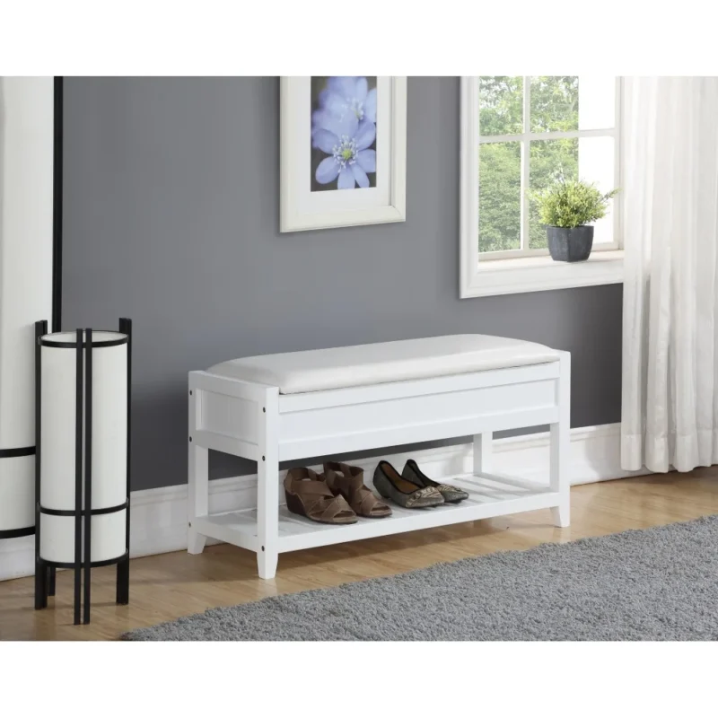 Modern Wooden Entryway Bench with Shoe Storage and Cushioned Seating - Image 4