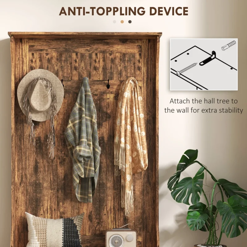 Modern Rustic Hall Tree with Storage Bench and Coat Rack for Entryway - Image 4