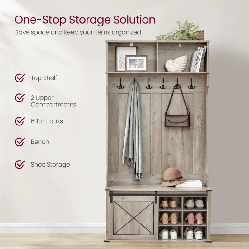 Industrial Hall Tree with Bench and 6 Coat Hooks for Entryway Organization - Image 6