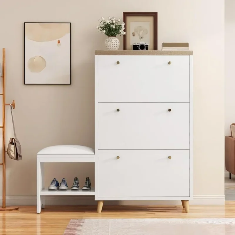 Modern Wood Entryway Bench with 3-Drawer Shoe Storage for Narrow Spaces - Image 6