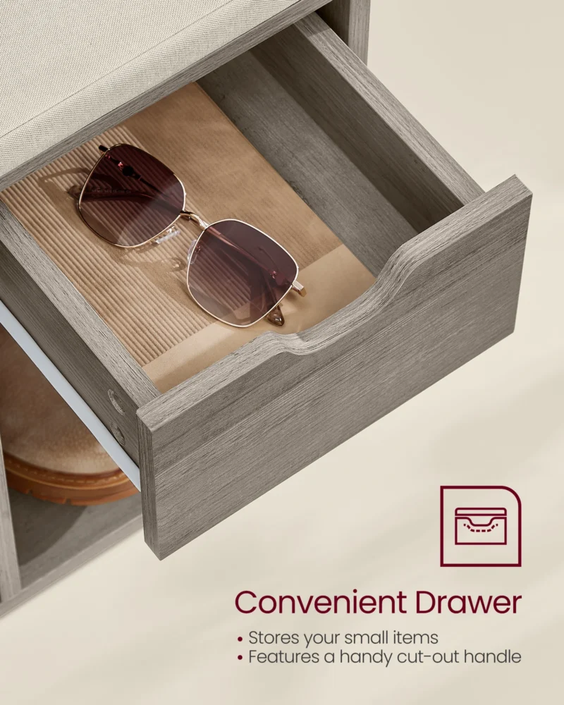 Modern Wooden Entryway Storage Bench with Cushion and Drawer for Living Room - Image 4