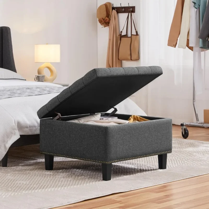 Modern Square Storage Ottoman Bench with Cushioned Seat for Living Room and Bedroom - Image 2