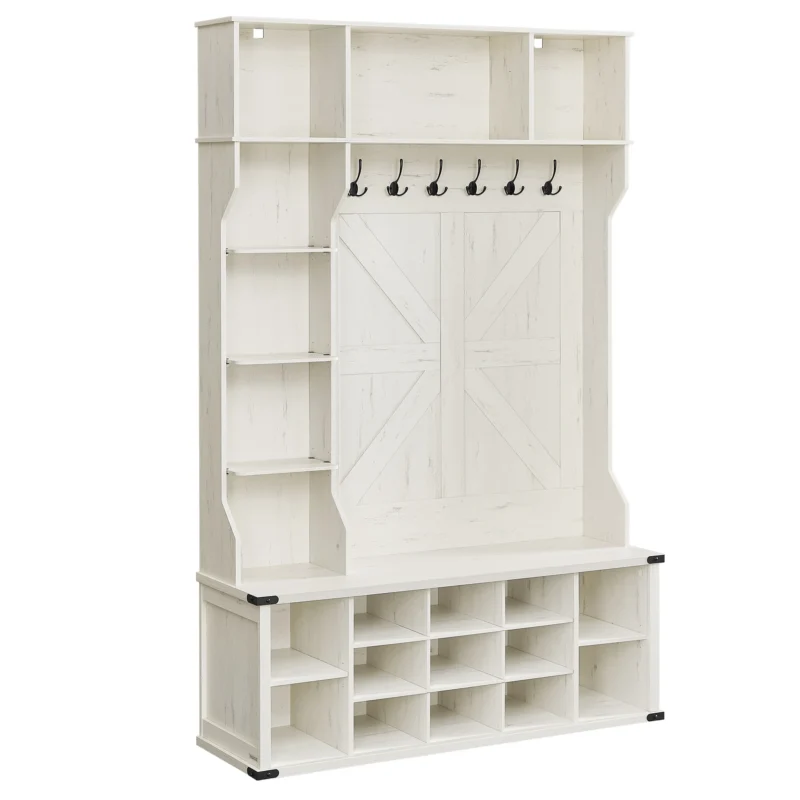 Industrial Hall Tree with Storage Bench and Coat Hooks for Entryway Organization