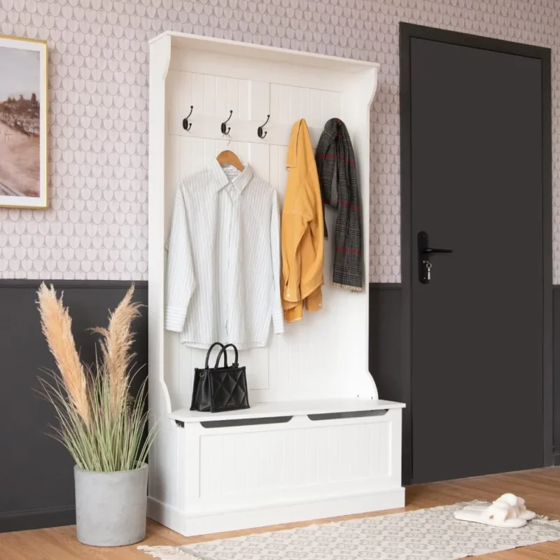 Rustic Hall Tree Storage Bench with 5 Double Hooks for Entryway Organization - Image 2