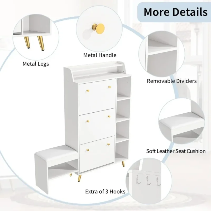 Modern Entryway Shoe Cabinet with Bench Seat and Storage Drawers for Hallway Organization - Image 4