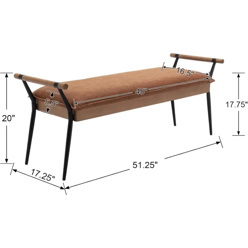 Industrial Brown Wood Entryway Bench with Arms and Shoe Storage for Living Room - Image 2