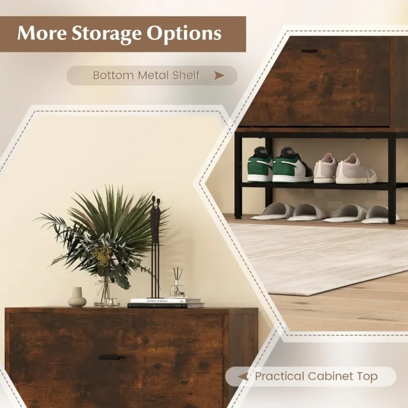 Rustic Wooden Shoe Storage Cabinet with 2 Flip Drawers for Entryway Organization - Image 6