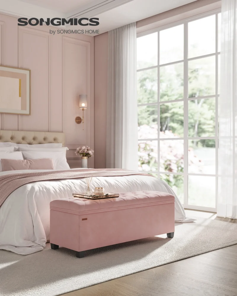 Modern Velvet Storage Ottoman Bench with Wooden Legs for Entryway and Bedroom - Image 2
