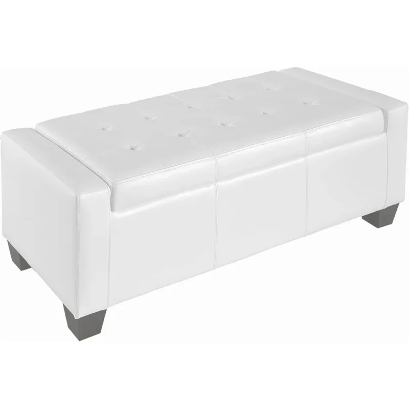 Modern Tufted Faux Leather Storage Ottoman Bench for Living Room and Entryway