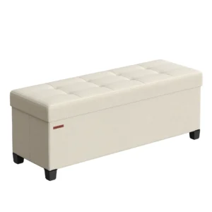 Modern Wooden Storage Ottoman Bench with Padded Seat for Bedroom and Living Room