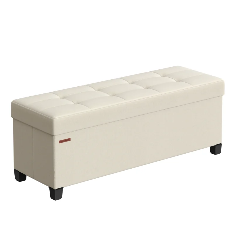 Modern Wooden Storage Ottoman Bench with Padded Seat for Bedroom and Living Room